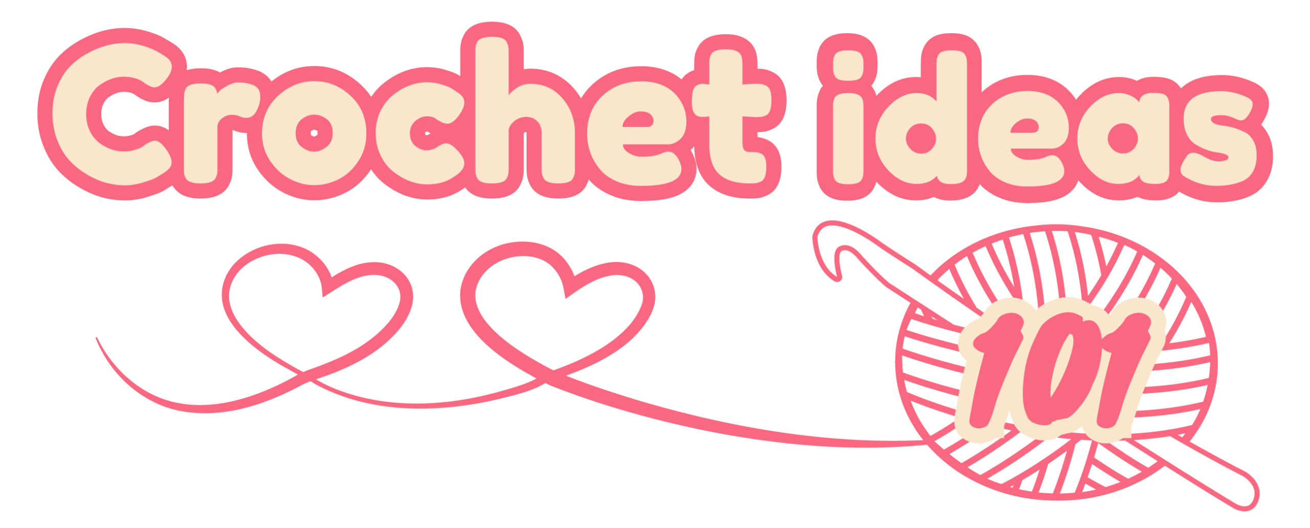 Crochet Ideas 101 logo — kawaii amigurumi character with crochet hook and yarn ball